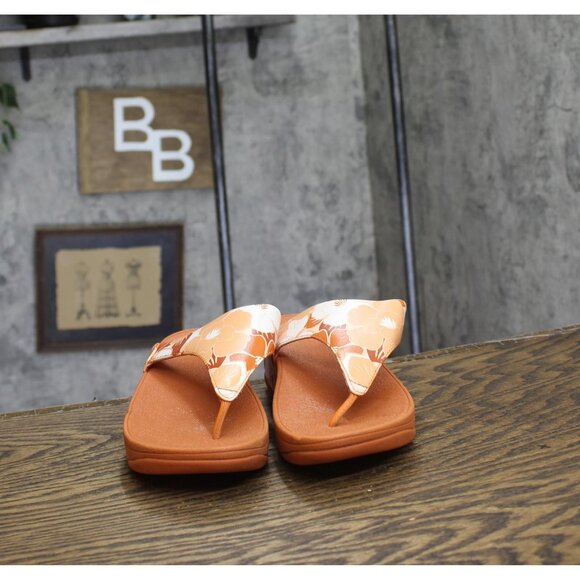 Fitflop Womens Lulu Flowerz Leather Toe-Post Sandals JE1-C36 Peach Orange 6M - Picture 3 of 12